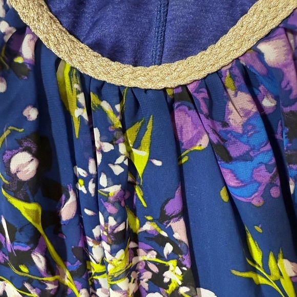 Charming Charlie Women Swing Shift Dress Sparkle Rope Straps Floral Blue Size S - Picture 6 of 10